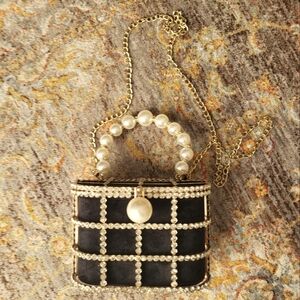 Birdcage Velvet Rhinestone and Pearl Evening Bag